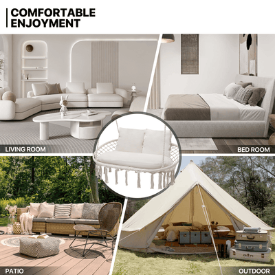 700 lb Capacity Double Swing Chair with 3 Cushions for Outside, Large Hanging Macrame Swing Chair for Indoor/Outdoor Relax, Adult Hammock Boho Chair for Porch Balcony Backyard