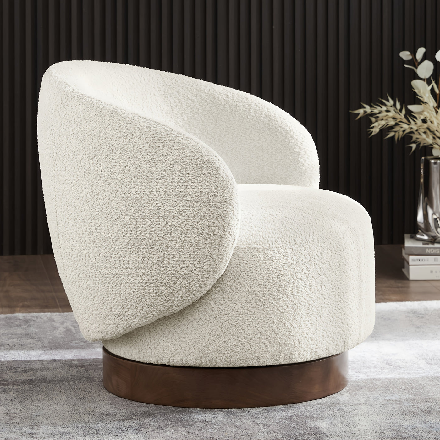Modern Swivel Accent Chair, Round Upholstered Barrel Arm Chair for Living Bedroom