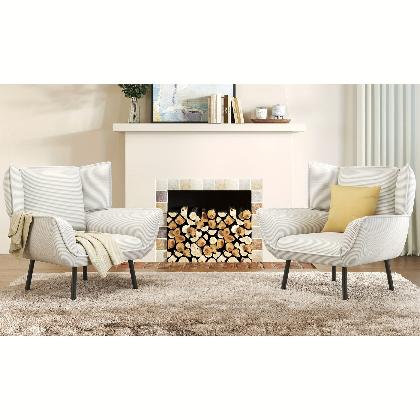 Accent Chair- Upholstered Living Room Chair with High Wingback, Reading Armchair for Bedroom, Comfy Corduroy Chair