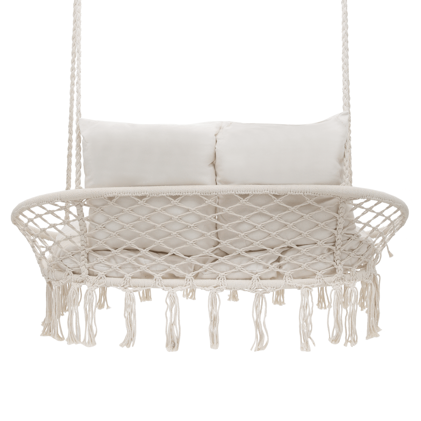 700 lb Capacity Double Swing Chair with 3 Cushions for Outside, Large Hanging Macrame Swing Chair for Indoor/Outdoor Relax, Adult Hammock Boho Chair for Porch Balcony Backyard