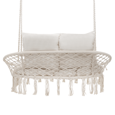 700 lb Capacity Double Swing Chair with 3 Cushions for Outside, Large Hanging Macrame Swing Chair for Indoor/Outdoor Relax, Adult Hammock Boho Chair for Porch Balcony Backyard