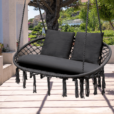 700 lb Capacity Double Swing Chair with 3 Cushions for Outside, Large Hanging Macrame Swing Chair for Indoor/Outdoor Relax, Adult Hammock Boho Chair for Porch Balcony Backyard