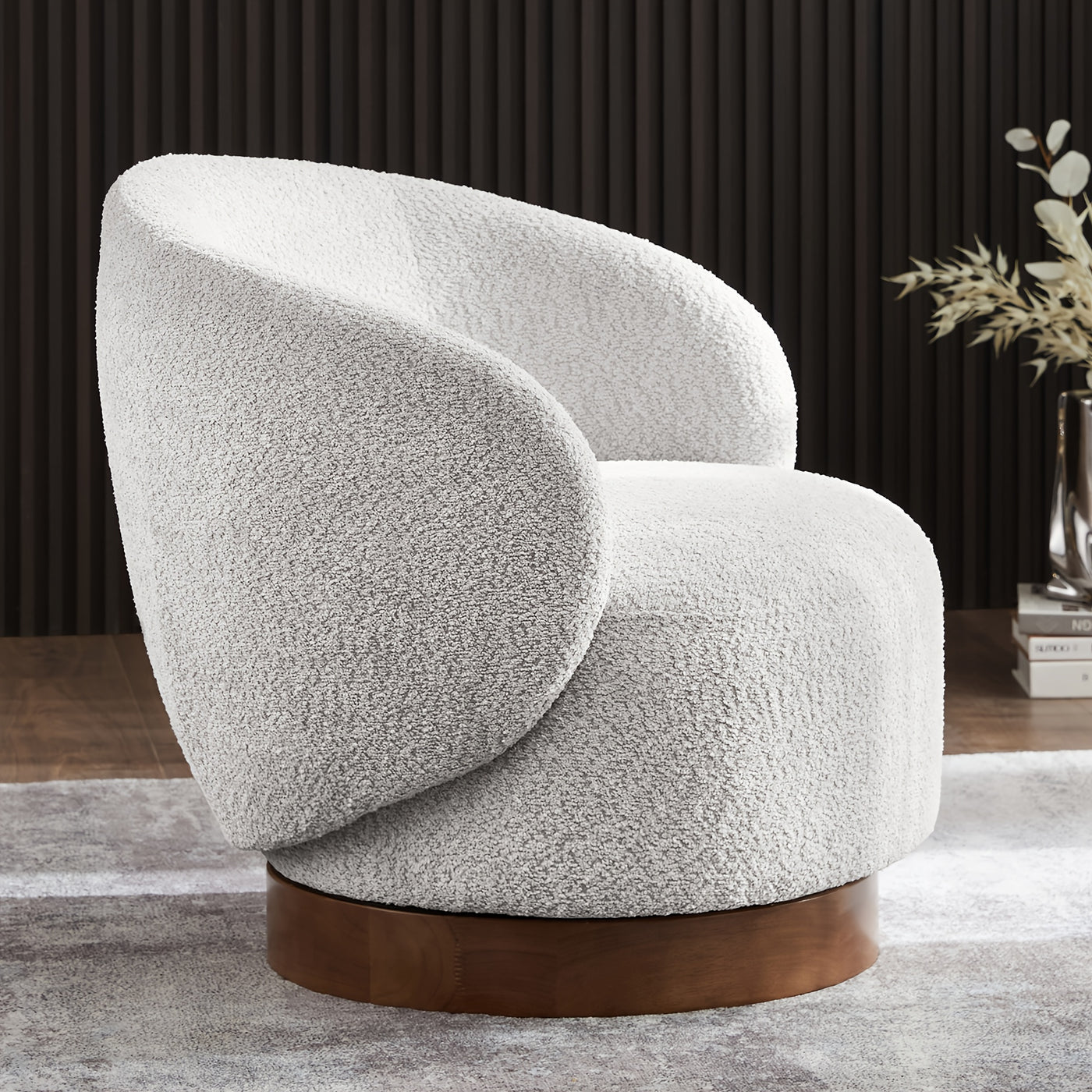 Modern Swivel Accent Chair, Round Upholstered Barrel Arm Chair for Living Bedroom