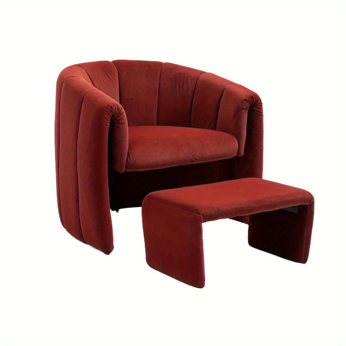 Barrel Chair With Ottoman, Modern Velvet Chair Armchairs With Footstool, Comfy Reading Chair, Mid Century Modern Barrel Chair Upholstered Club Tub Round Arms Chair For Living Room