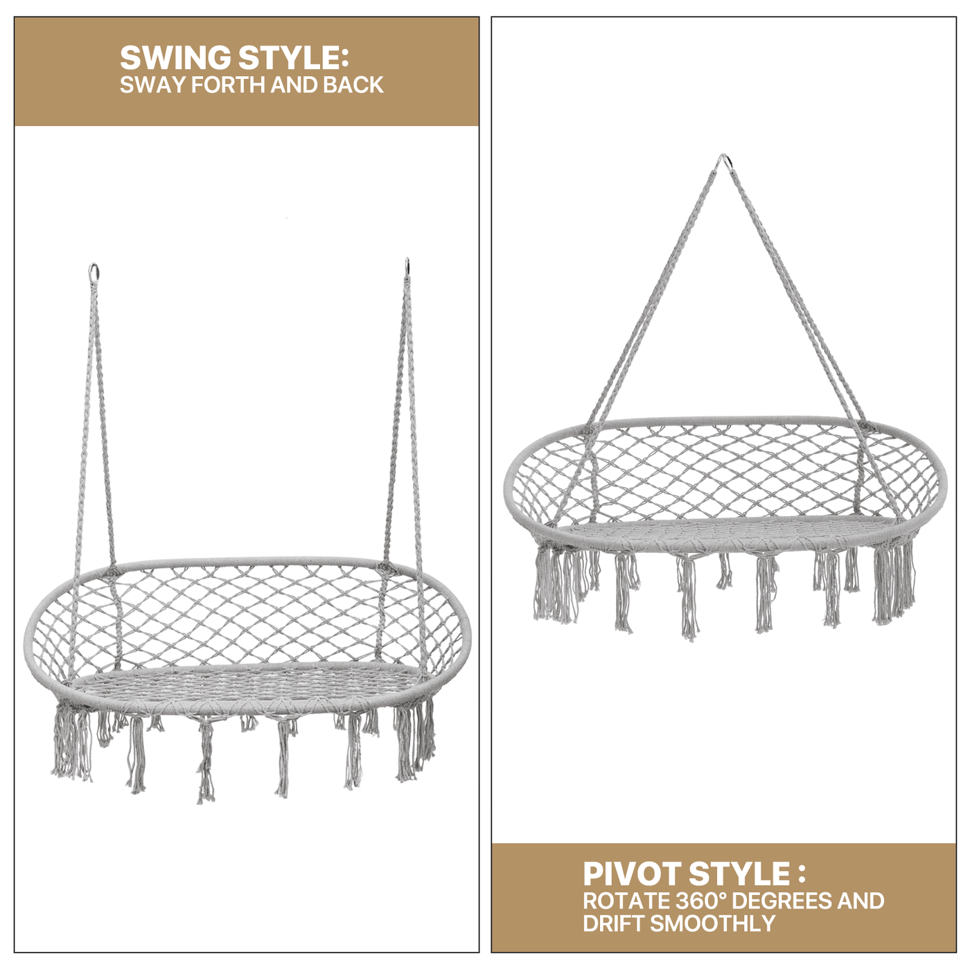 700 lb Capacity Double Swing Chair with 3 Cushions for Outside, Large Hanging Macrame Swing Chair for Indoor/Outdoor Relax, Adult Hammock Boho Chair for Porch Balcony Backyard