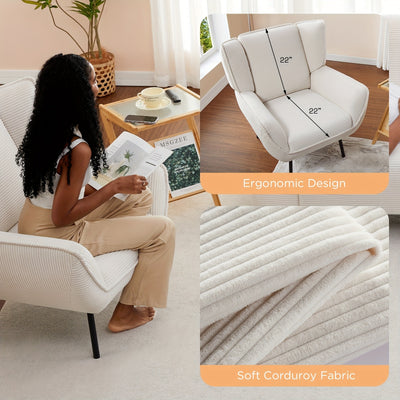 Accent Chair- Upholstered Living Room Chair with High Wingback, Reading Armchair for Bedroom, Comfy Corduroy Chair