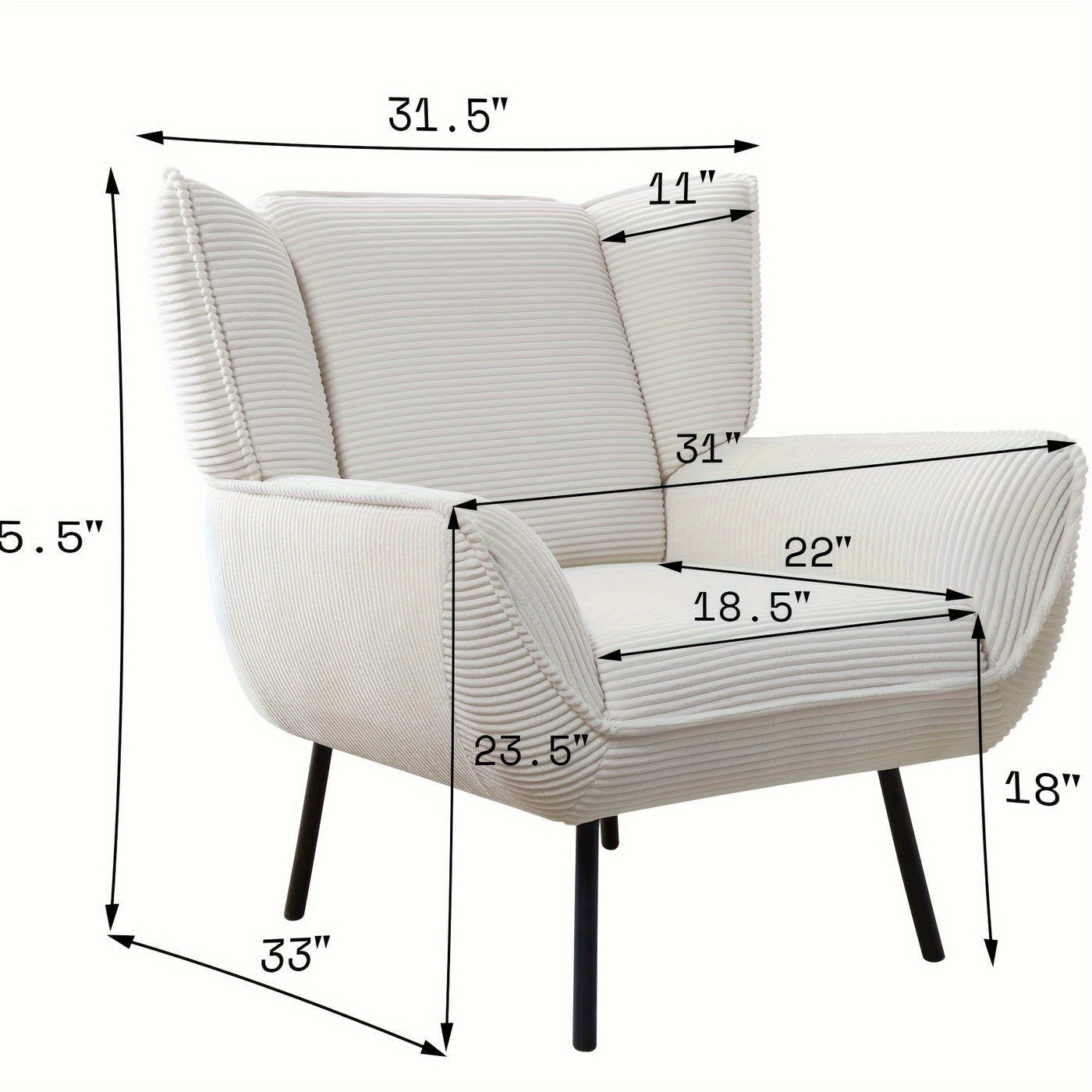 Accent Chair- Upholstered Living Room Chair with High Wingback, Reading Armchair for Bedroom, Comfy Corduroy Chair
