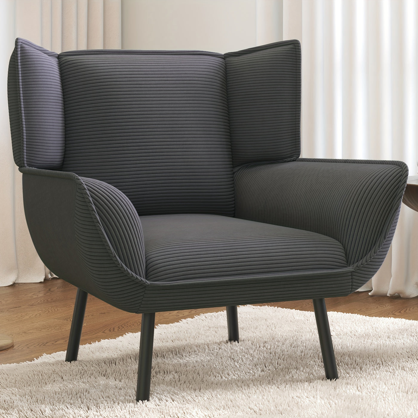 Accent Chair- Upholstered Living Room Chair with High Wingback, Reading Armchair for Bedroom, Comfy Corduroy Chair
