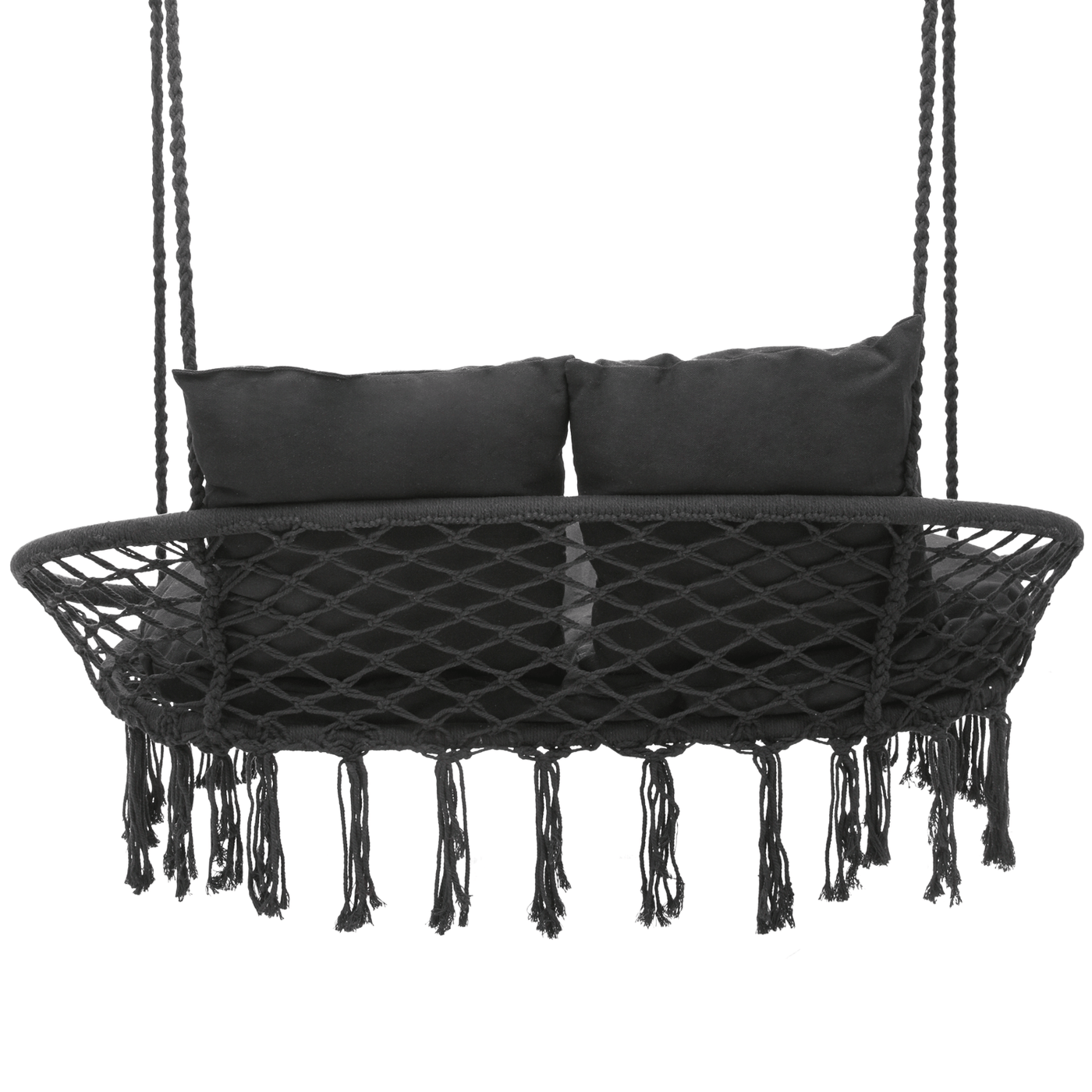700 lb Capacity Double Swing Chair with 3 Cushions for Outside, Large Hanging Macrame Swing Chair for Indoor/Outdoor Relax, Adult Hammock Boho Chair for Porch Balcony Backyard