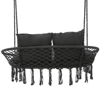 700 lb Capacity Double Swing Chair with 3 Cushions for Outside, Large Hanging Macrame Swing Chair for Indoor/Outdoor Relax, Adult Hammock Boho Chair for Porch Balcony Backyard