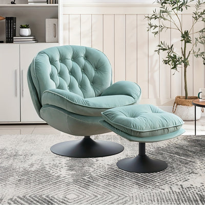 Swivel Accent Chair with Ottoman Set, Velvet Modern Lounge Chair with Metal Base Frame & Footrest, Comfy Lazy Single Leisure Chair, Reading Chair with 360 Swiveling For Living Room/ Bedroom/ Grey