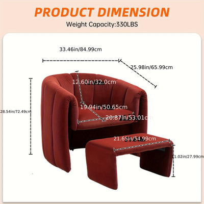 Barrel Chair With Ottoman, Modern Velvet Chair Armchairs With Footstool, Comfy Reading Chair, Mid Century Modern Barrel Chair Upholstered Club Tub Round Arms Chair For Living Room