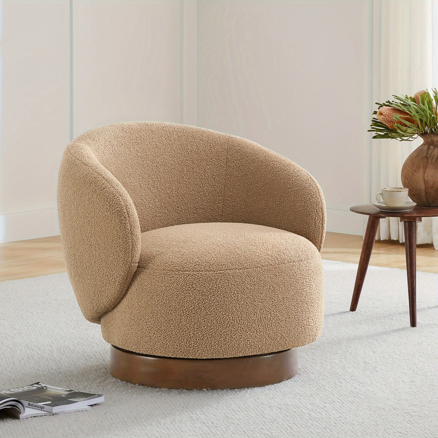 Modern Swivel Accent Chair, Round Upholstered Barrel Arm Chair for Living Bedroom