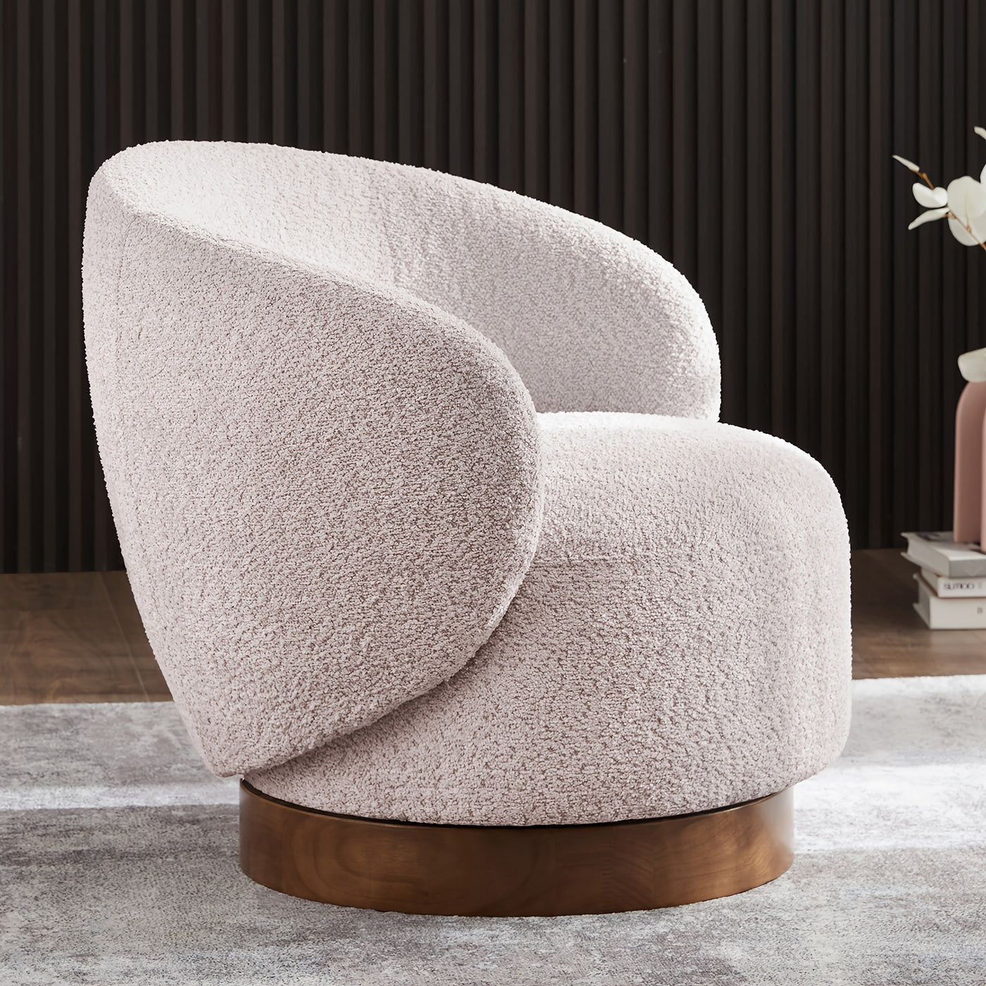 Modern Swivel Accent Chair, Round Upholstered Barrel Arm Chair for Living Bedroom