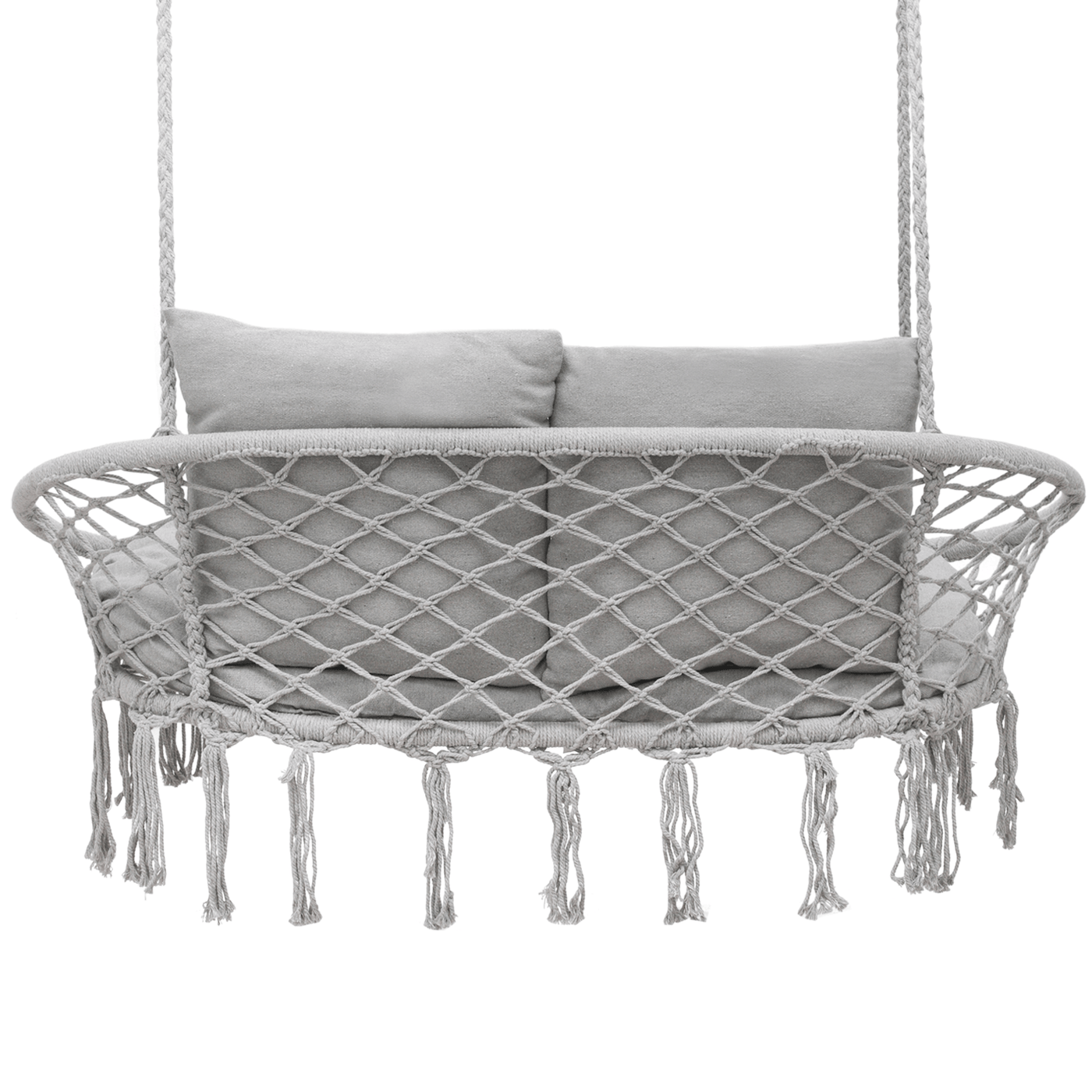 700 lb Capacity Double Swing Chair with 3 Cushions for Outside, Large Hanging Macrame Swing Chair for Indoor/Outdoor Relax, Adult Hammock Boho Chair for Porch Balcony Backyard