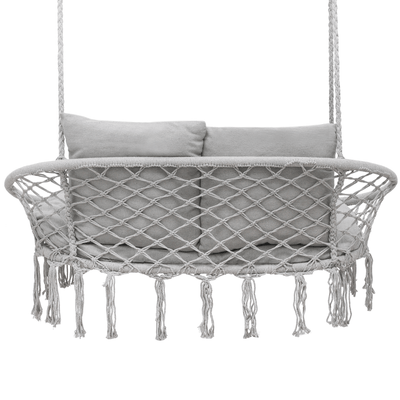 700 lb Capacity Double Swing Chair with 3 Cushions for Outside, Large Hanging Macrame Swing Chair for Indoor/Outdoor Relax, Adult Hammock Boho Chair for Porch Balcony Backyard