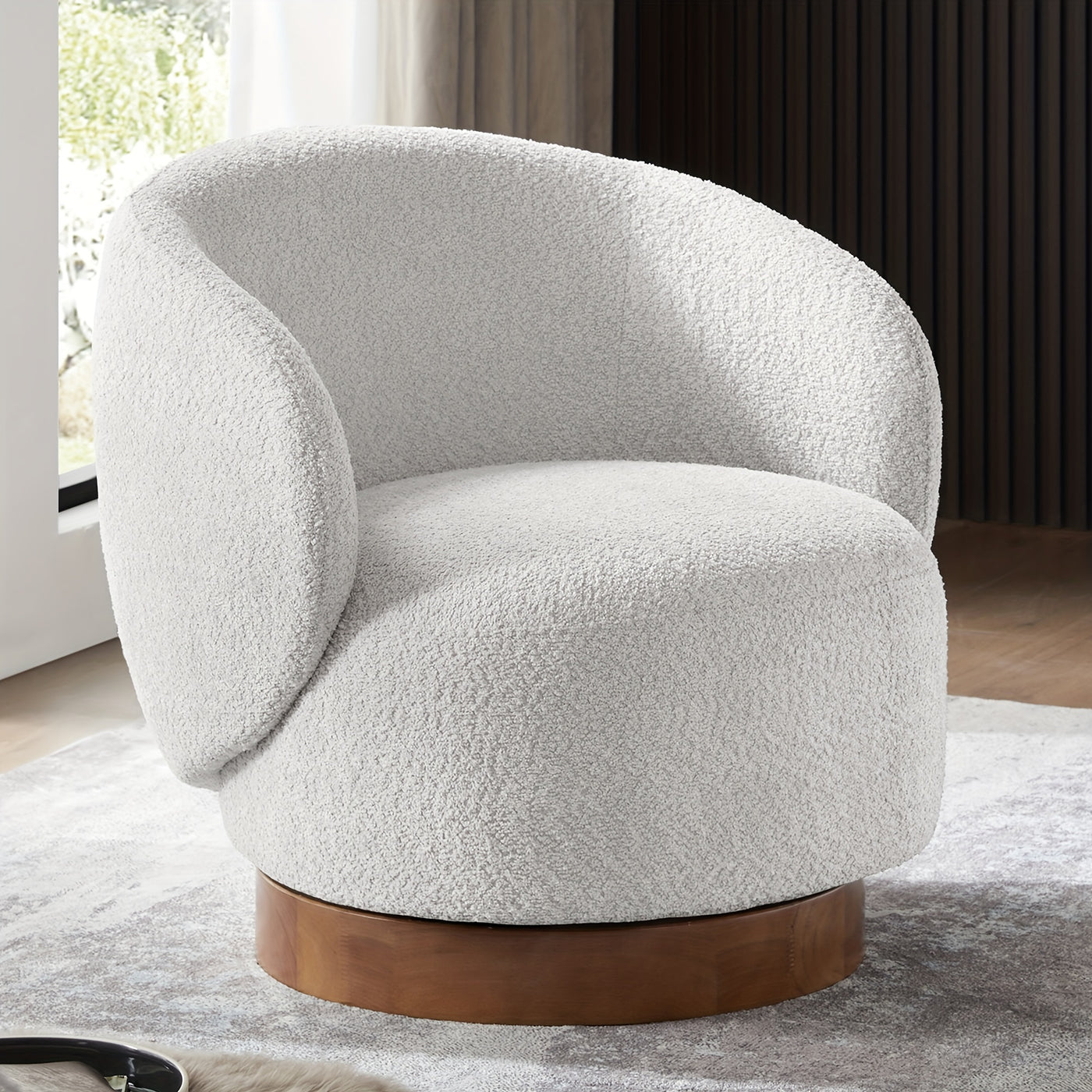 Modern Swivel Accent Chair, Round Upholstered Barrel Arm Chair for Living Bedroom