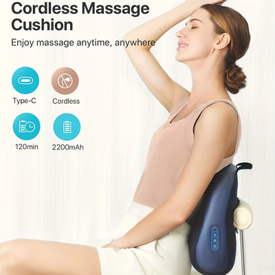 ALLJOY Cordless Back And Neck Massager with Heat - Shiatsu Massage for Shoulder, Waist, Pain Relief 3D Deep Kneading Massage Pillow for Full Body, Rechargeable, Gift for Men And Women, Valentines Day Gift for Her