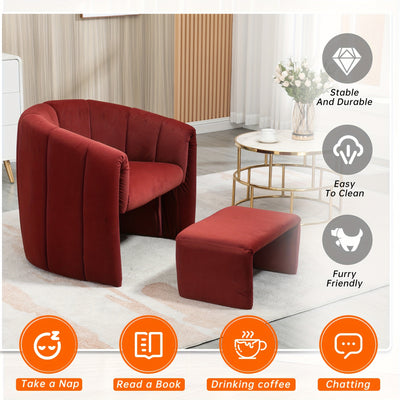 Barrel Chair With Ottoman, Modern Velvet Chair Armchairs With Footstool, Comfy Reading Chair, Mid Century Modern Barrel Chair Upholstered Club Tub Round Arms Chair For Living Room