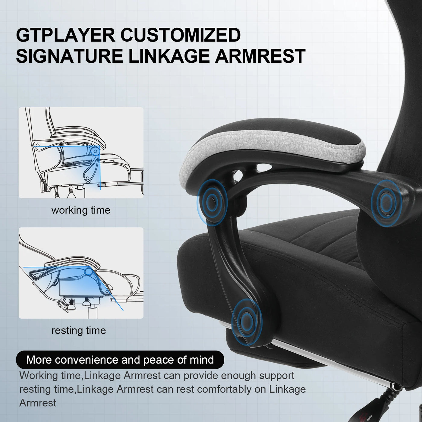 GTPLAYER Fabric Gaming Chair with Footrest, Computer Desk Chair with Pocket Spring Cushion, Home Office Ergonomic Chair