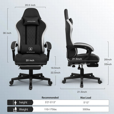 GTPLAYER Fabric Gaming Chair with Footrest, Computer Desk Chair with Pocket Spring Cushion, Home Office Ergonomic Chair