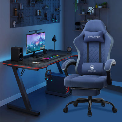 GTPLAYER Fabric Gaming Chair with Footrest, Computer Desk Chair with Pocket Spring Cushion, Home Office Ergonomic Chair
