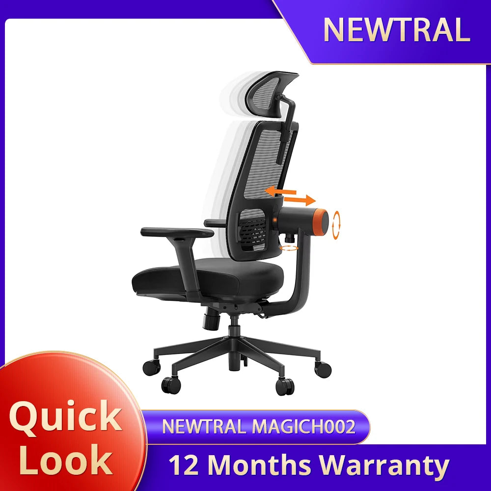 NEWTRAL MAGICH002 Ergonomic Chair, Adaptive Lower Back Support, Adjustable Headrest Seat Depth, 4D Armrest Recliner, 160-195CM