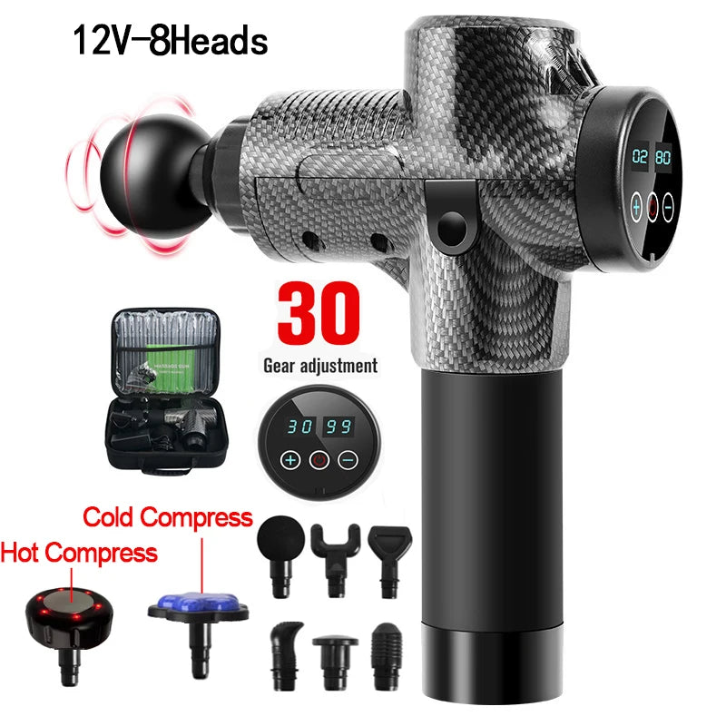 Professional Massage Gun With Hot and Cold Head Electric Percussion Fascia Gun Tissue Muscle Relax Pain Relief Fitness Shaping