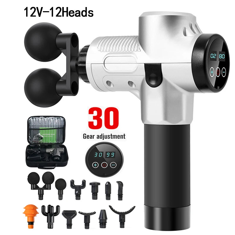 Professional Massage Gun With Hot and Cold Head Electric Percussion Fascia Gun Tissue Muscle Relax Pain Relief Fitness Shaping