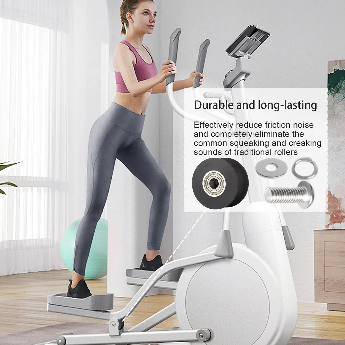 Fitness Equipment Roller Quiet Smooth Pre Assembled Parts Elliptical Replacement Wheels For Indoor Commercial Gym Apartment Room