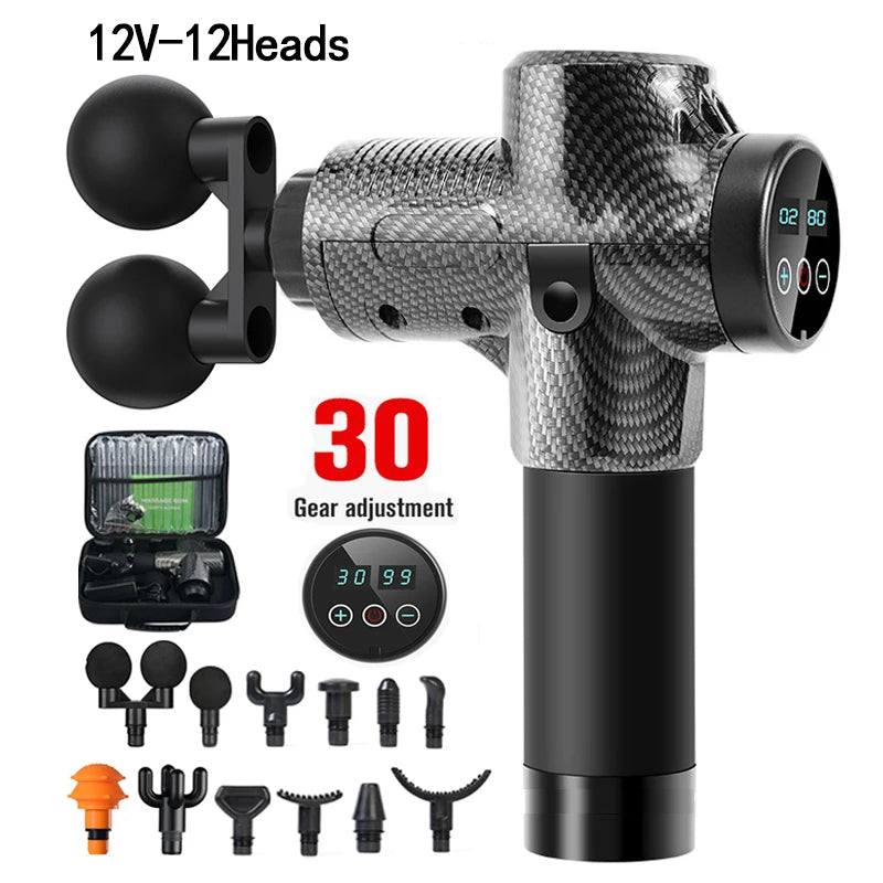 Professional Massage Gun With Hot and Cold Head Electric Percussion Fascia Gun Tissue Muscle Relax Pain Relief Fitness Shaping