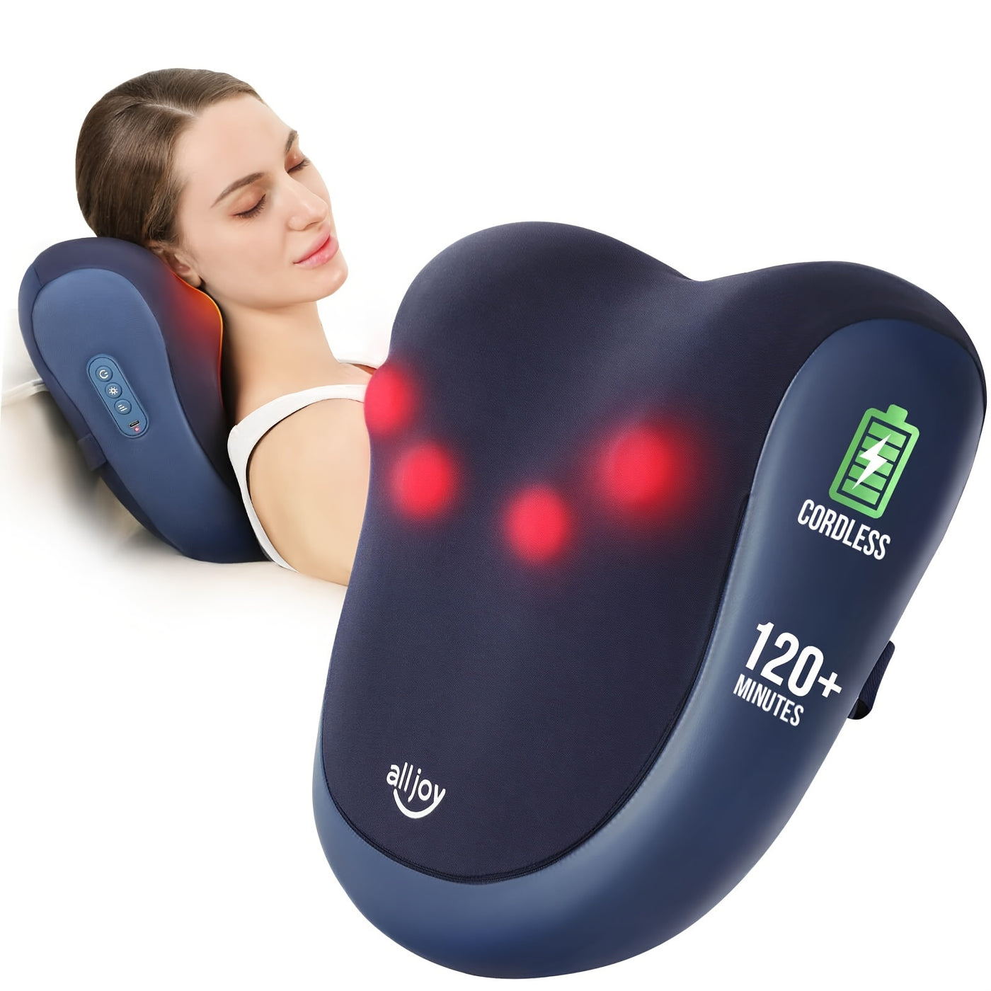 ALLJOY Cordless Back And Neck Massager with Heat - Shiatsu Massage for Shoulder, Waist, Pain Relief 3D Deep Kneading Massage Pillow for Full Body, Rechargeable, Gift for Men And Women, Valentines Day Gift for Her