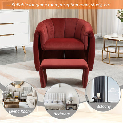 Barrel Chair With Ottoman, Modern Velvet Chair Armchairs With Footstool, Comfy Reading Chair, Mid Century Modern Barrel Chair Upholstered Club Tub Round Arms Chair For Living Room