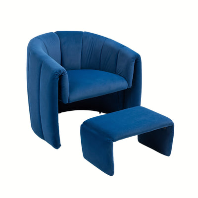 Barrel Chair With Ottoman, Modern Velvet Chair Armchairs With Footstool, Comfy Reading Chair, Mid Century Modern Barrel Chair Upholstered Club Tub Round Arms Chair For Living Room