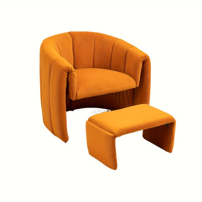 Barrel Chair With Ottoman, Modern Velvet Chair Armchairs With Footstool, Comfy Reading Chair, Mid Century Modern Barrel Chair Upholstered Club Tub Round Arms Chair For Living Room