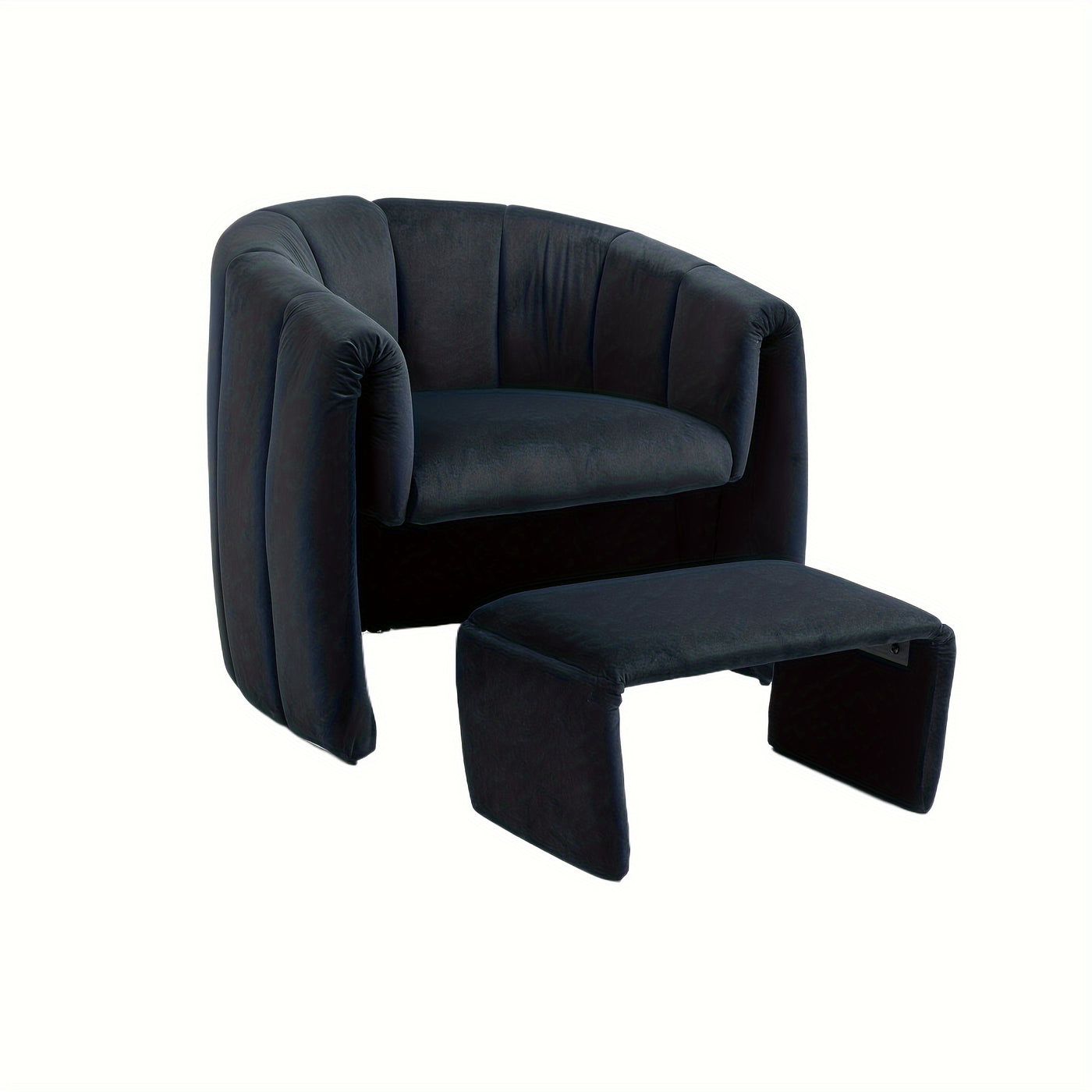Barrel Chair With Ottoman, Modern Velvet Chair Armchairs With Footstool, Comfy Reading Chair, Mid Century Modern Barrel Chair Upholstered Club Tub Round Arms Chair For Living Room