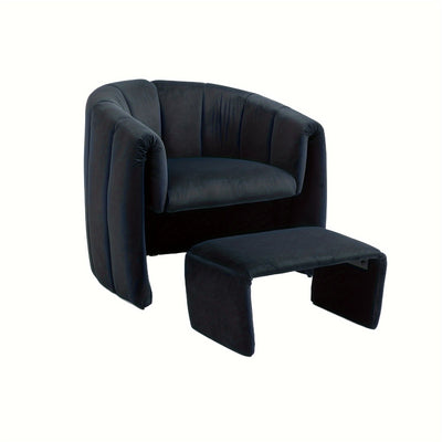 Barrel Chair With Ottoman, Modern Velvet Chair Armchairs With Footstool, Comfy Reading Chair, Mid Century Modern Barrel Chair Upholstered Club Tub Round Arms Chair For Living Room