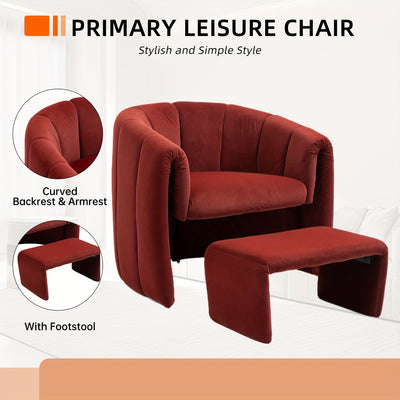 Barrel Chair With Ottoman, Modern Velvet Chair Armchairs With Footstool, Comfy Reading Chair, Mid Century Modern Barrel Chair Upholstered Club Tub Round Arms Chair For Living Room