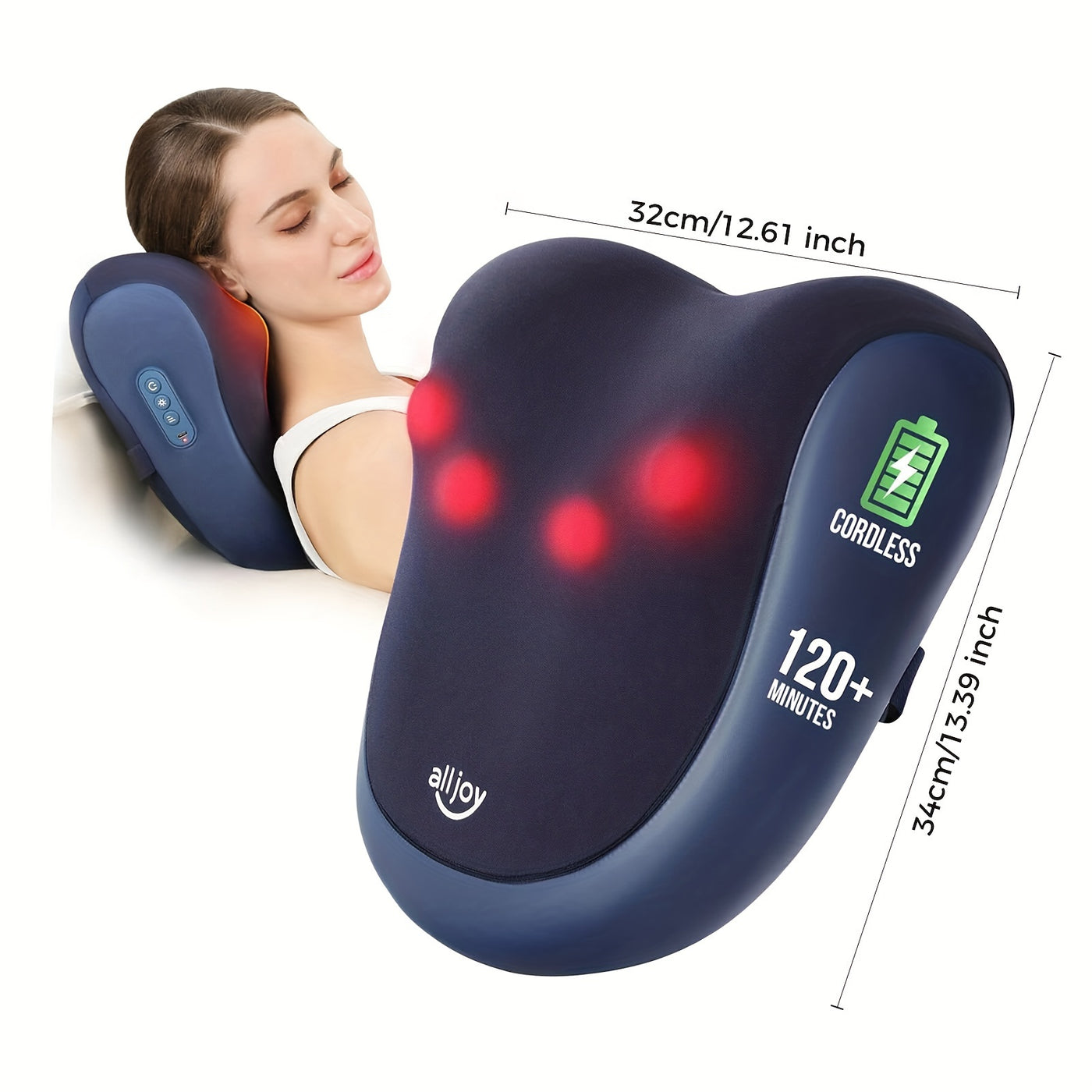 ALLJOY Cordless Back And Neck Massager with Heat - Shiatsu Massage for Shoulder, Waist, Pain Relief 3D Deep Kneading Massage Pillow for Full Body, Rechargeable, Gift for Men And Women, Valentines Day Gift for Her