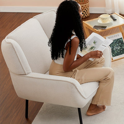 Accent Chair- Upholstered Living Room Chair with High Wingback, Reading Armchair for Bedroom, Comfy Corduroy Chair