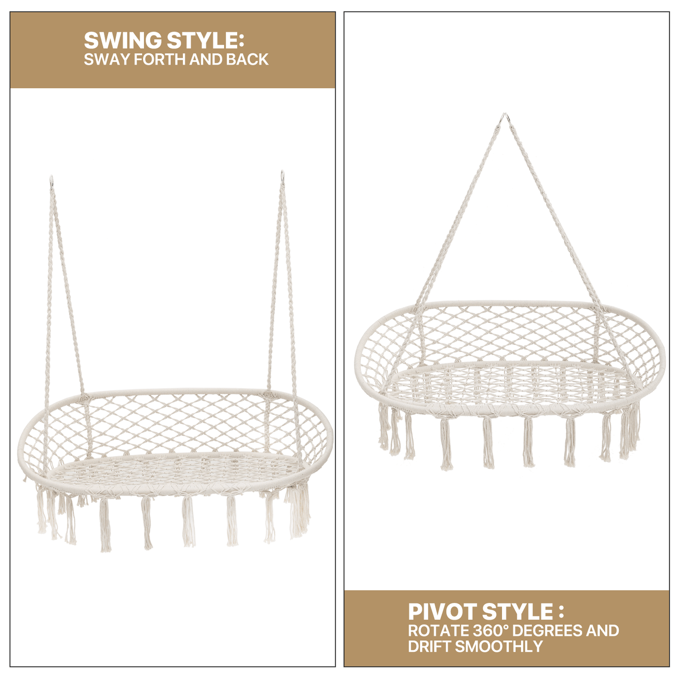 700 lb Capacity Double Swing Chair with 3 Cushions for Outside, Large Hanging Macrame Swing Chair for Indoor/Outdoor Relax, Adult Hammock Boho Chair for Porch Balcony Backyard