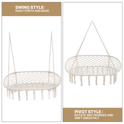 700 lb Capacity Double Swing Chair with 3 Cushions for Outside, Large Hanging Macrame Swing Chair for Indoor/Outdoor Relax, Adult Hammock Boho Chair for Porch Balcony Backyard