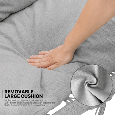 700 lb Capacity Double Swing Chair with 3 Cushions for Outside, Large Hanging Macrame Swing Chair for Indoor/Outdoor Relax, Adult Hammock Boho Chair for Porch Balcony Backyard