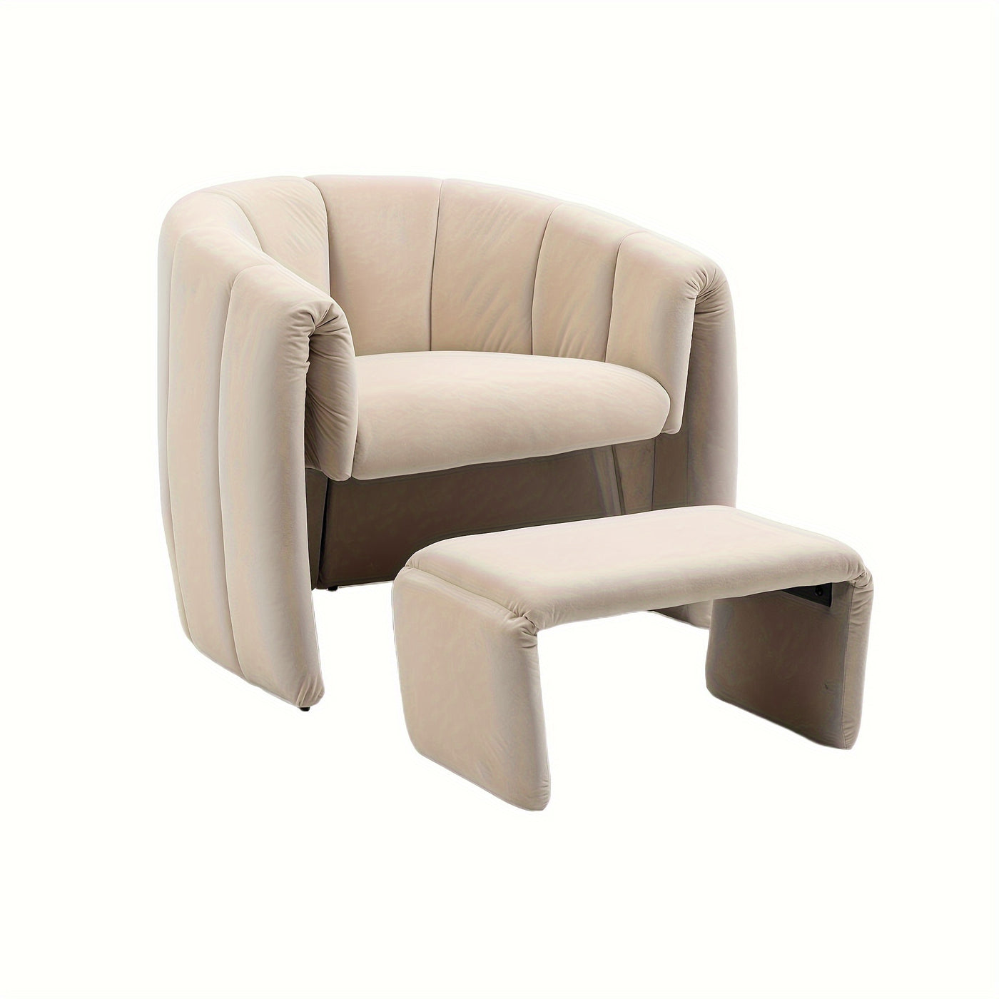 Barrel Chair With Ottoman, Modern Velvet Chair Armchairs With Footstool, Comfy Reading Chair, Mid Century Modern Barrel Chair Upholstered Club Tub Round Arms Chair For Living Room