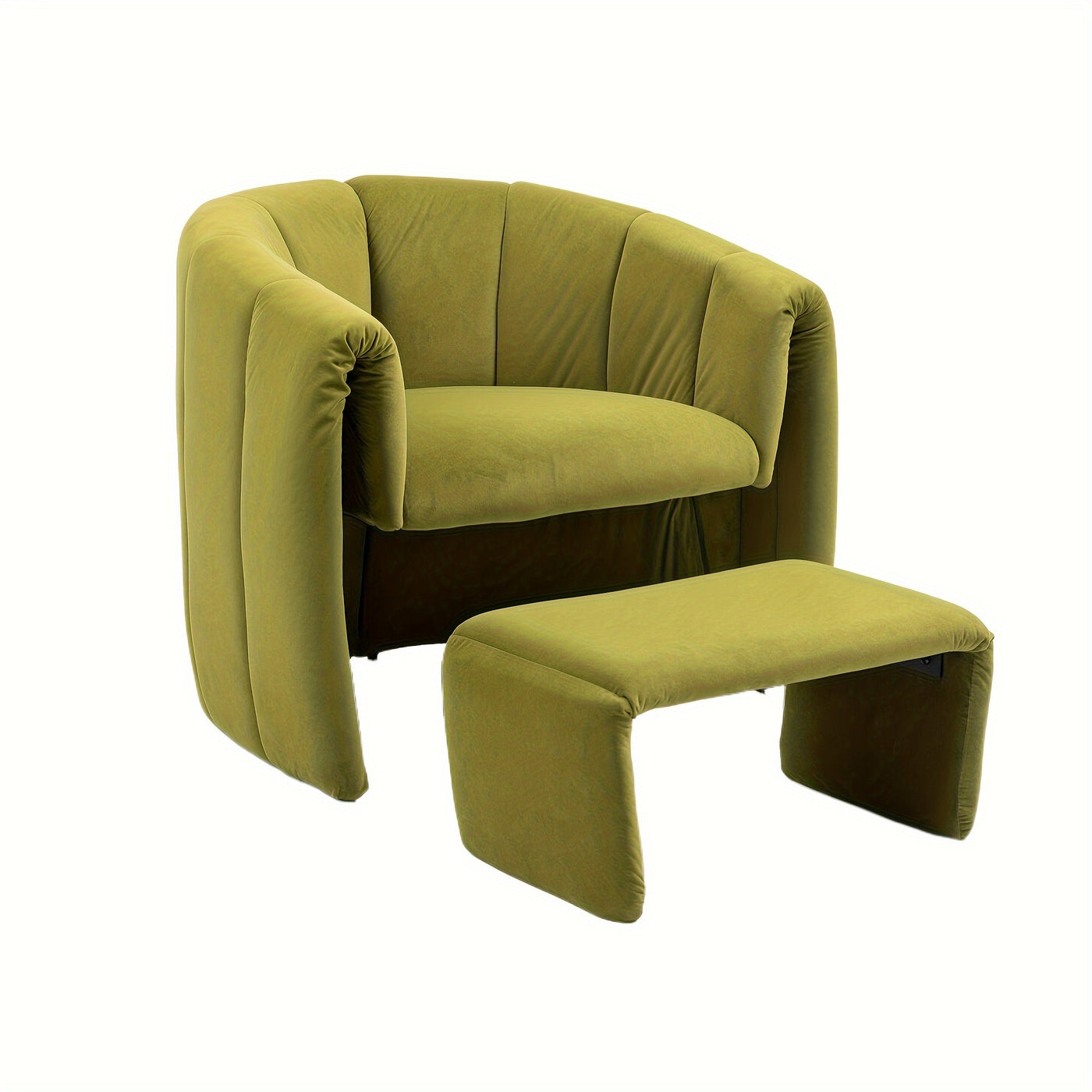 Barrel Chair With Ottoman, Modern Velvet Chair Armchairs With Footstool, Comfy Reading Chair, Mid Century Modern Barrel Chair Upholstered Club Tub Round Arms Chair For Living Room