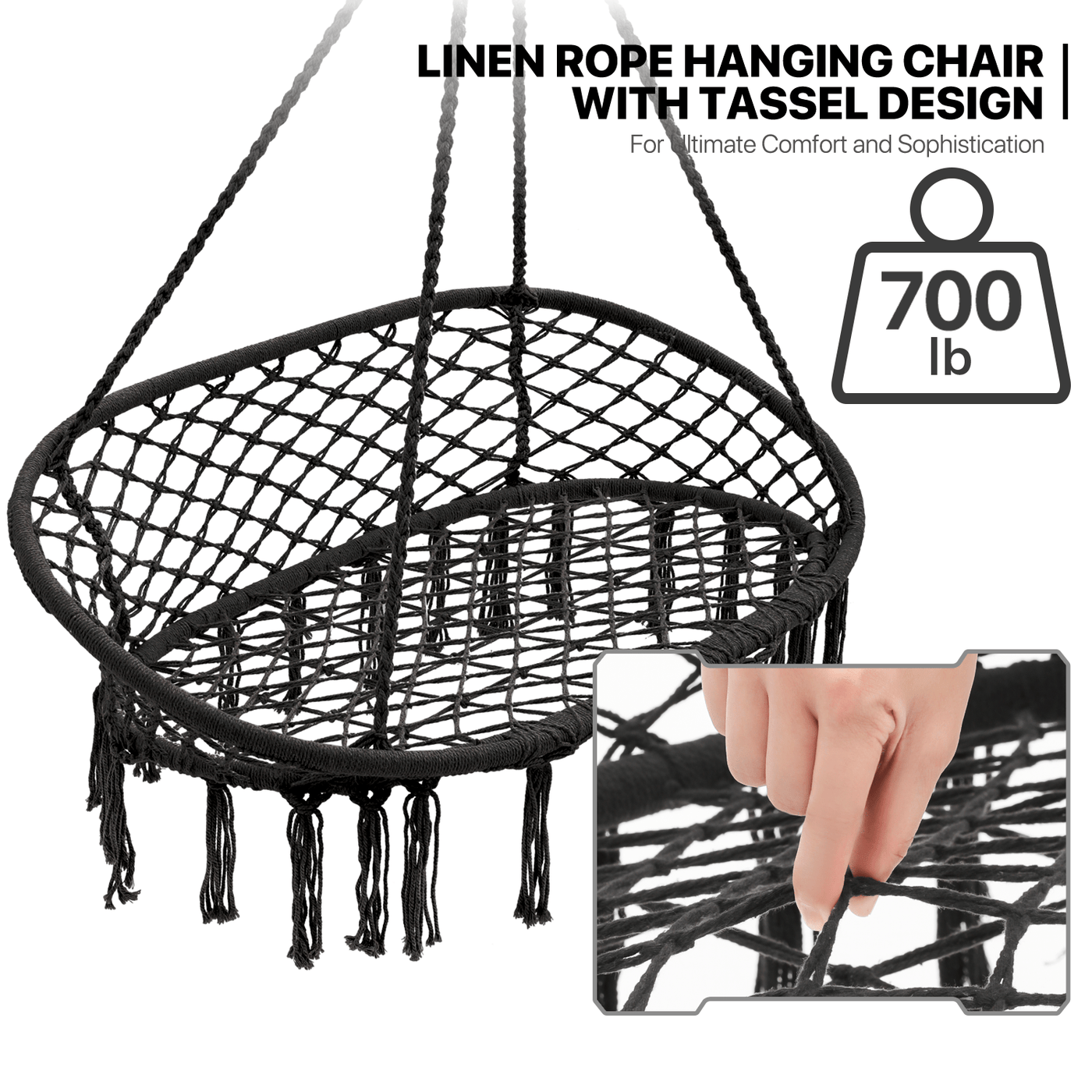 700 lb Capacity Double Swing Chair with 3 Cushions for Outside, Large Hanging Macrame Swing Chair for Indoor/Outdoor Relax, Adult Hammock Boho Chair for Porch Balcony Backyard
