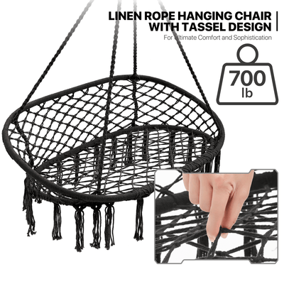 700 lb Capacity Double Swing Chair with 3 Cushions for Outside, Large Hanging Macrame Swing Chair for Indoor/Outdoor Relax, Adult Hammock Boho Chair for Porch Balcony Backyard