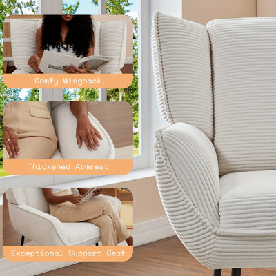 Accent Chair- Upholstered Living Room Chair with High Wingback, Reading Armchair for Bedroom, Comfy Corduroy Chair